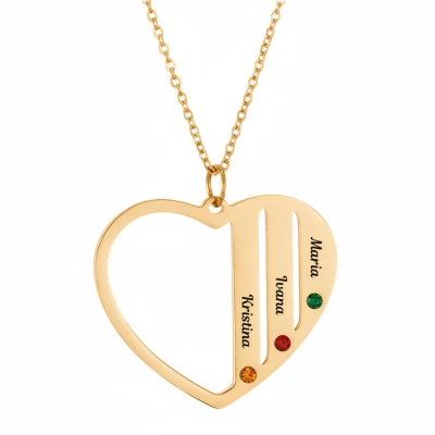 Колие с висулка сърце с три имена
