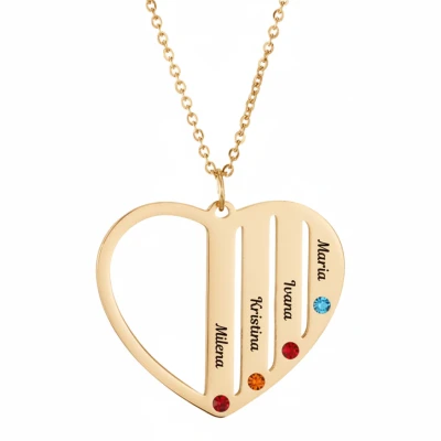 Колие с висулка сърце с четири имена
