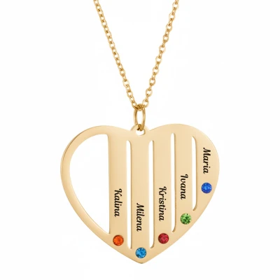 Колие с висулка сърце с пет имена