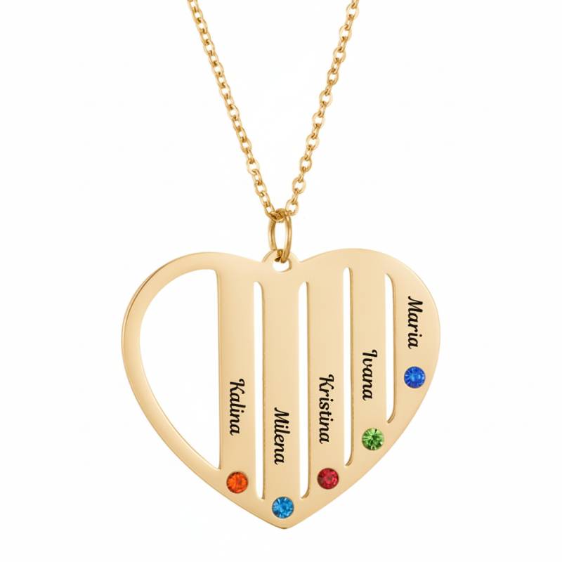 Колие с висулка сърце с пет имена