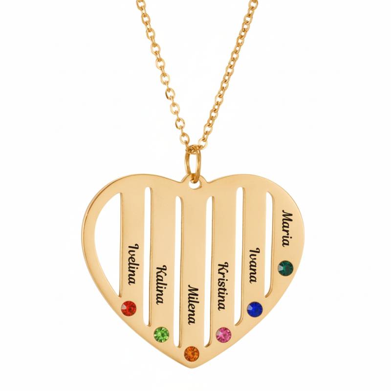Колие с висулка сърце с шест имена
