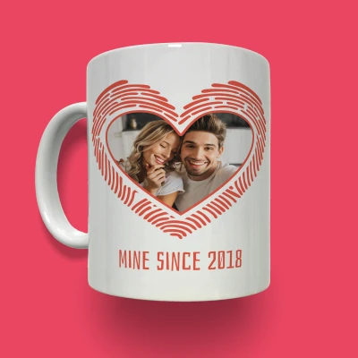 Персонализирана чаша - Отпечатък във форма на сърце със снимка