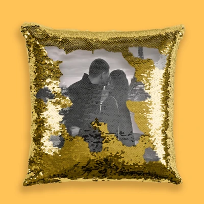 Персонализирана възглавница с пайети - Черно-Бяло