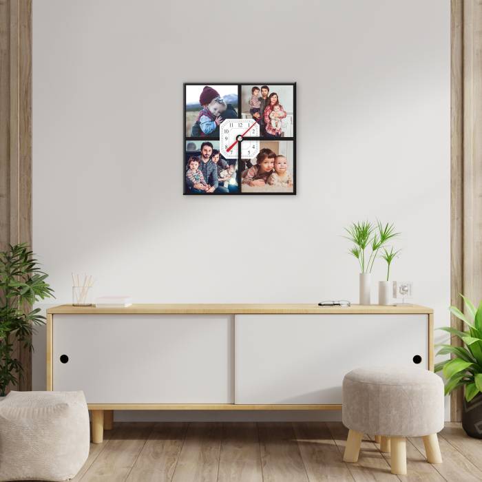 Квадратен стенен часовник със семейна снимка