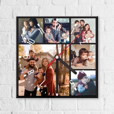 Стенен квадратен часовник със семейни снимки