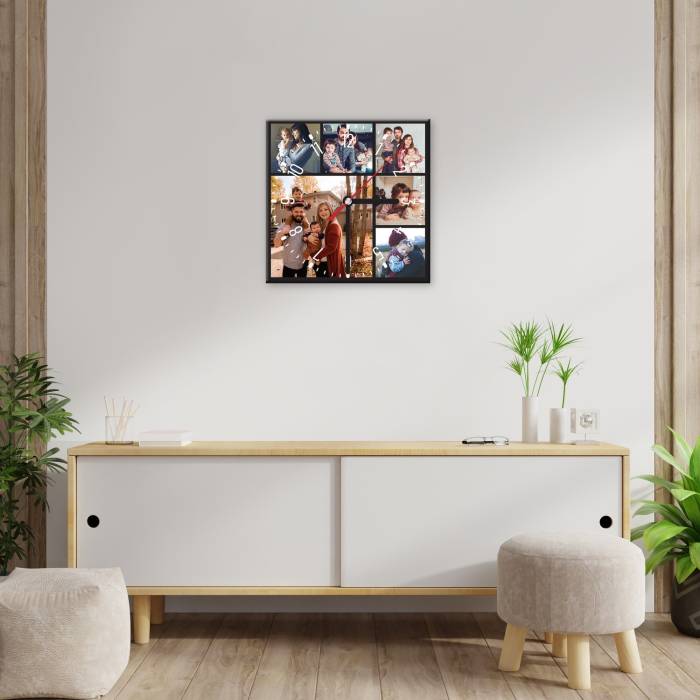 Стенен квадратен часовник със семейни снимки